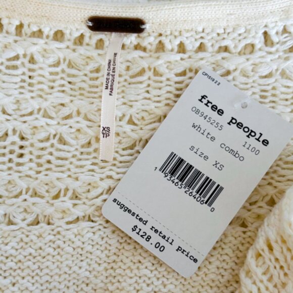 NWT Free People Hot Tropics Pullover Tunic Ivory XS Open Knit Sweater - Picture 8 of 10